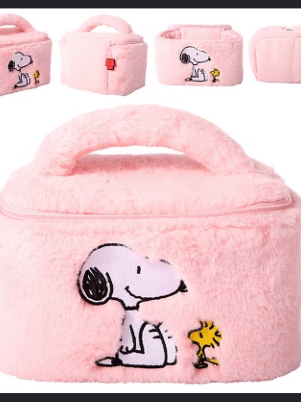 Pink Snoopy Plush Cosmetic Case with Handle